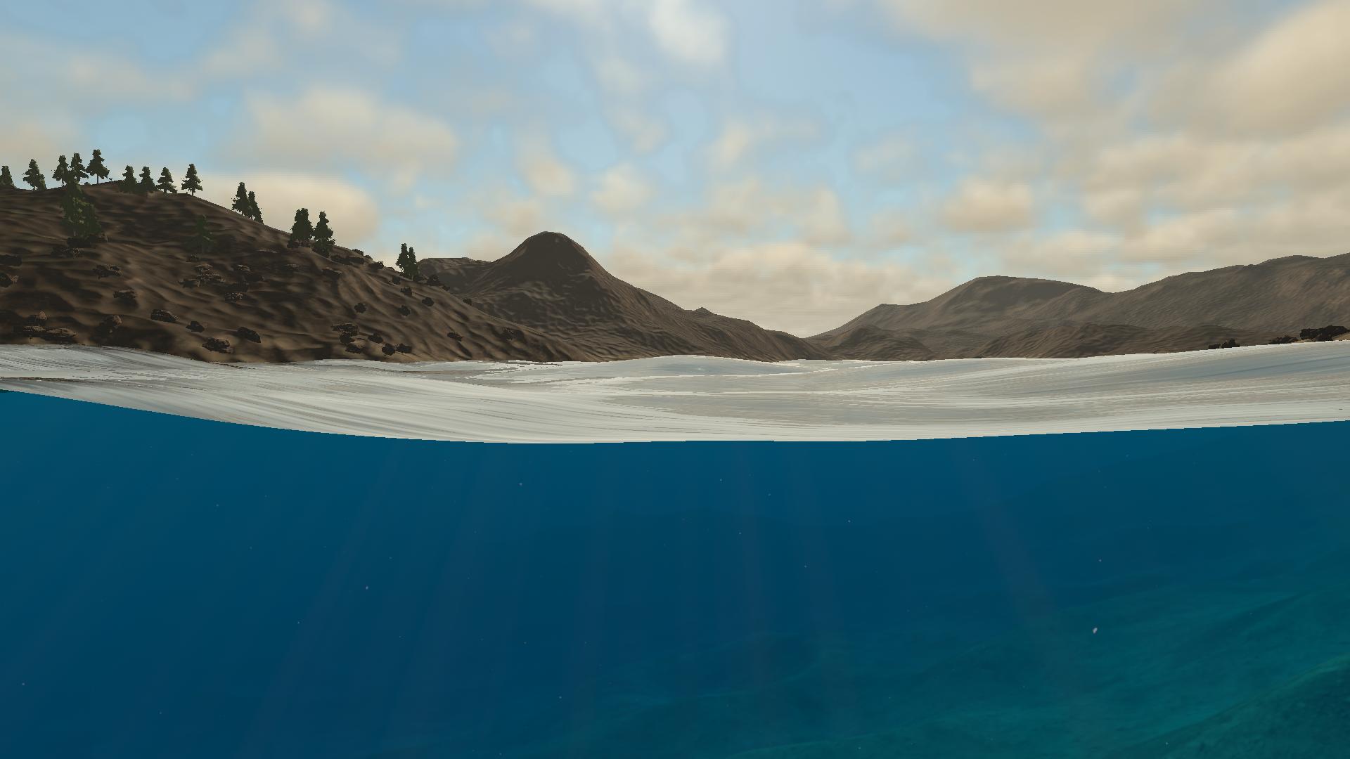 Cross-section view of a lake showing above and below the waterline